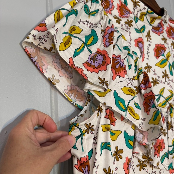 CROSBY BY MOLLIE BURCH woodcut floral sleeveless ruffle front High Neck Top S - Picture 3 of 12